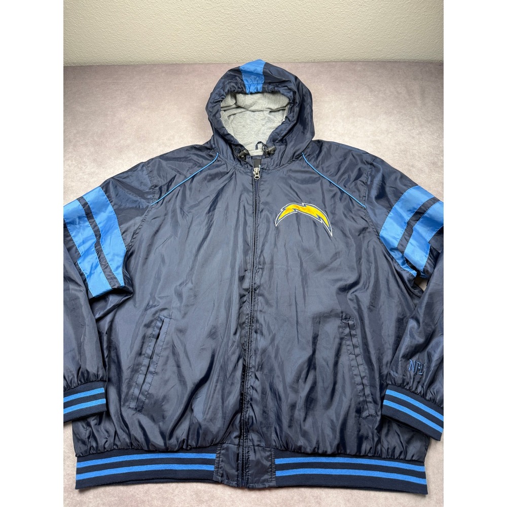 NFL Los Angeles Chargers Windbreaker Lined Jacket Navy Blue Hooded Mens 5XL